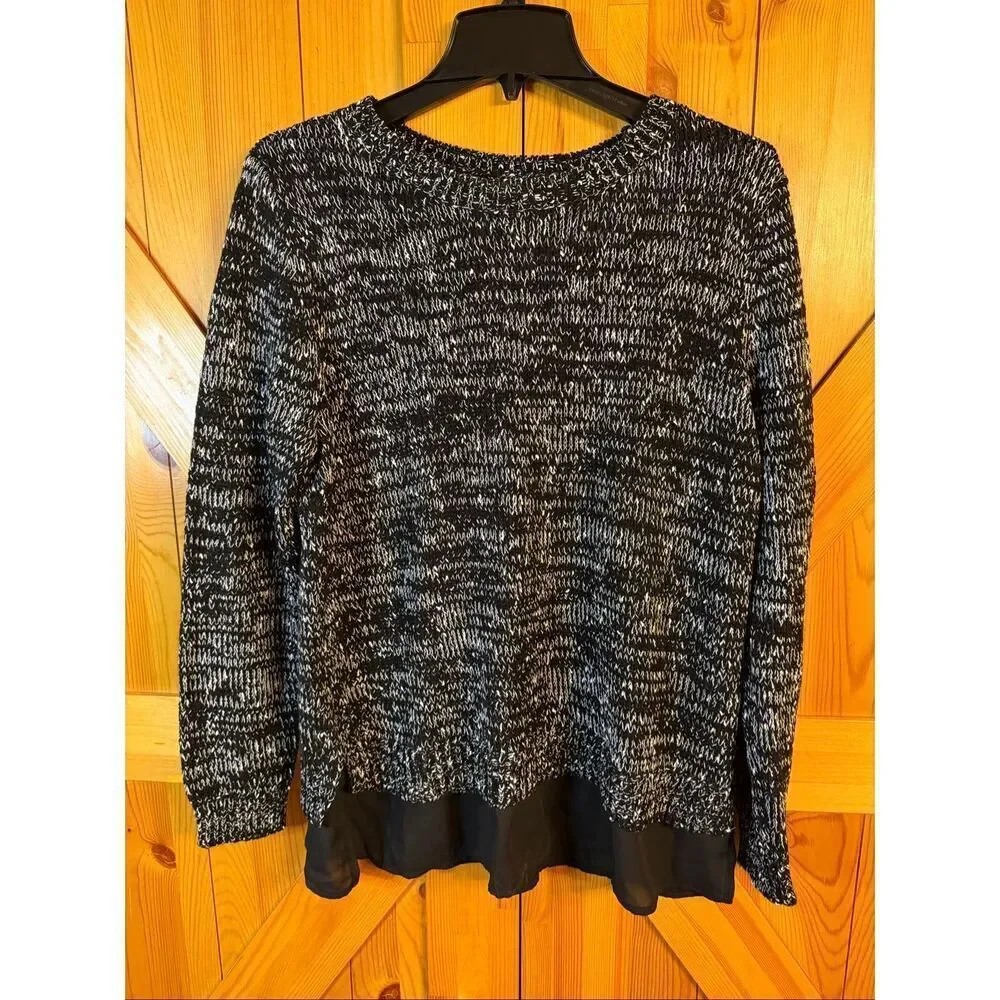 Croft & Barrow Black/White Pullover Sweater Faux Blouse Hem Size Large NWT (7101